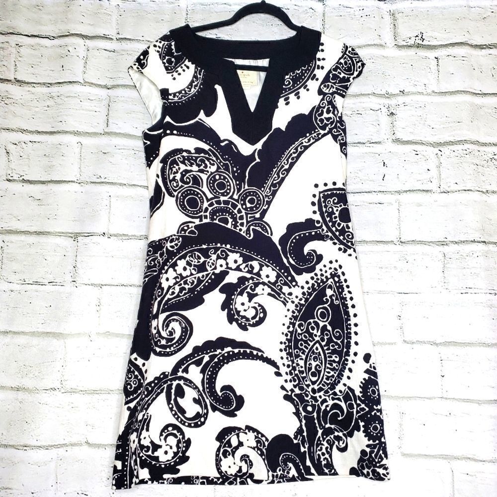 Kate Spade Heleen Paisley Shift Dress Blacka white size 8 Sleeveless